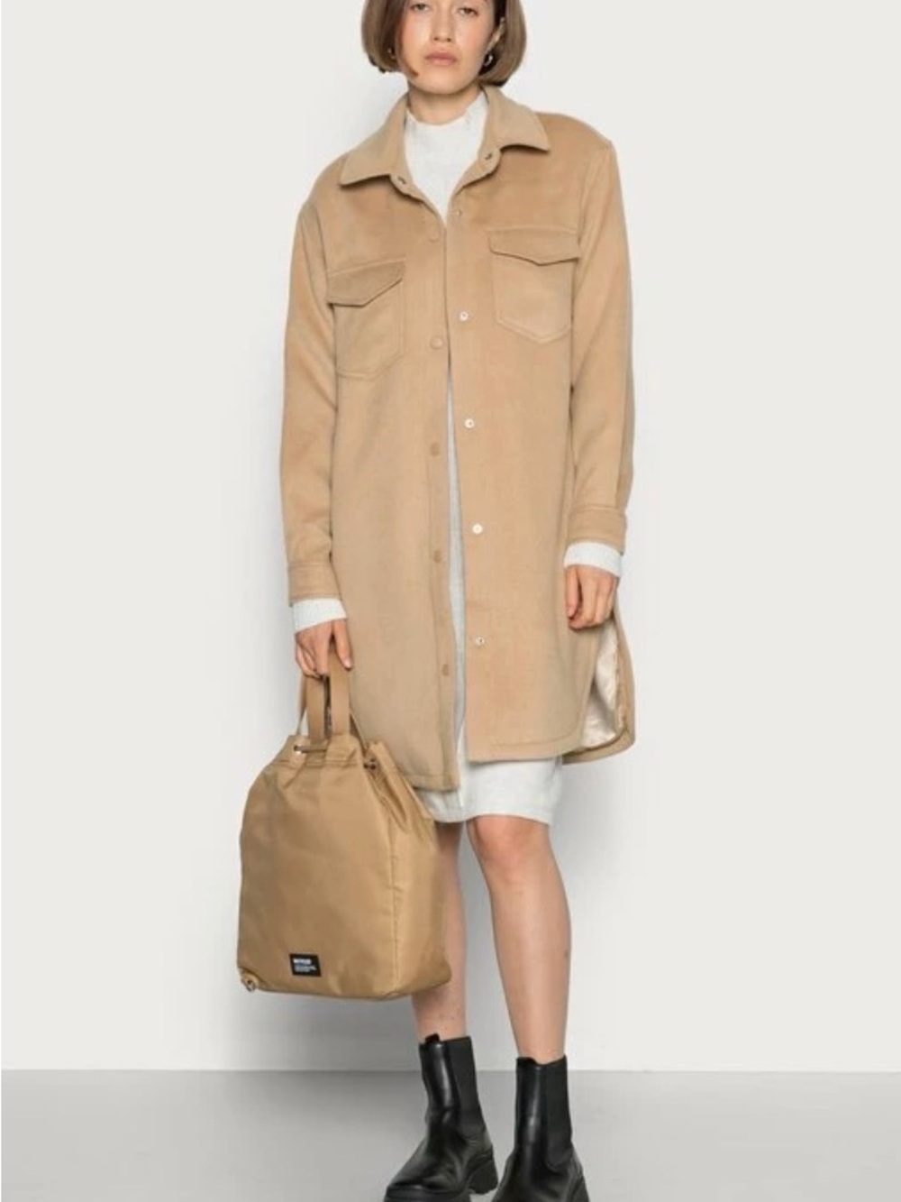 Abercrombie & Fitch Tan Long Coat Jacket Utility Shacket Size Medium